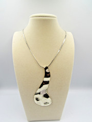 Signed CELEBRITY Silver Tone Abstract Pendant & Sterling Speidel 16″ Chain E2