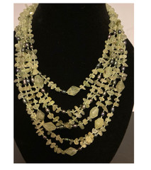 Tourmalinated Green Prehnite 6 Multi Strand Nugget Necklace with Gray Freshwater