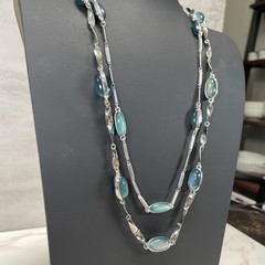 Coldwater Creek Double Strand Station Silver Tone & Green Mood Stones Necklace
