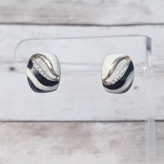 Vintage Stud Earrings For Pierced Ears Cream, Black, Clear Gem