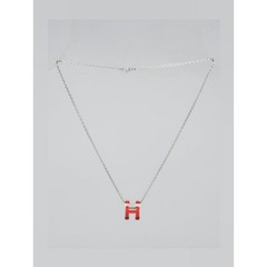 Hermes Red Enamel and Palladium Plated Pop H Pendant Necklace