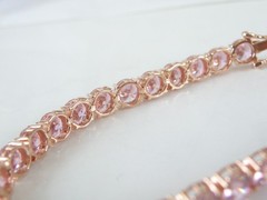 Vintage Sterling Silver 925 RoseGold on Large Pink Gemstone Tennis Bracelet 7.5″
