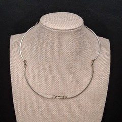 Vintage Alpaca MEXICO Cresent Moon Bib Necklace Abalone And White Enamel. 17.883