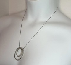 AGI Sterling Silver Double Oval Marcacite 1.5” Pendant Necklace 22” Chain ITALY