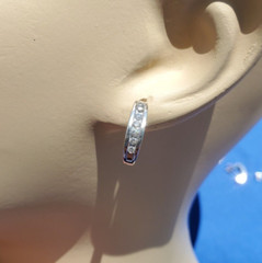 EARTH MINED DIAMOND Bar European Style HUGGIE Earrings Channel 14K WHITE GOLD