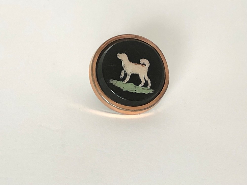Victorian Glass and Enamel Dog Stud Button