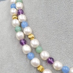 Vintage White Purple Green Bead Necklace Estate Costume Jewelry 36 in