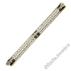 Antique Edwardian Platinum Top 14k Yellow Gold Diamond Filigree Bar Pin Brooch