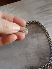 Vintage necklace silver metal chain acrylic rhinestone bib signed Sugarfix