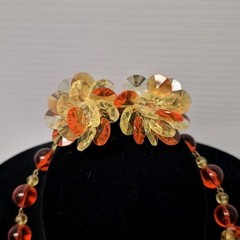 W Germany Necklace & Clip On Earrings Translucent Plastic Lucite Beaded Vtg