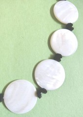 Vintage MOTHER OF PEARL Flat Disks & Black Crystal Beaded Choker Necklace