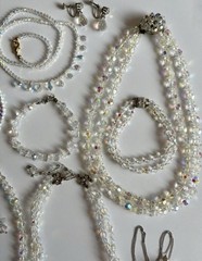 Vintage Crystal Aurora Borealis Necklace Bracelet Earrings Brooch Pin Ring Lot