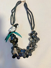 Parrot Wooden Bead Necklace Black White and Green