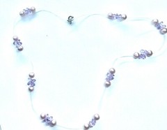 Vintage Sterling Silver Pink Creamy Pearl & Faceted Lilac Crystal Necklace 16”
