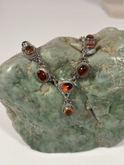 Vintage 925 Sterling Silver Cognac Colored Amber Y Drop Necklace 18” 11g