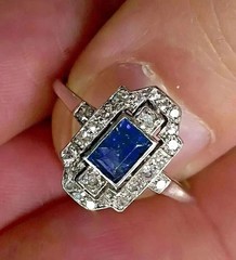 Antique 2Ct Blue and White Stones Art Deco Engagement Ring in Sterling Silver