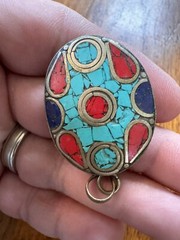 Vintage Tibetan Brass With Stones Beautiful Amulet Pendant Wearable Art