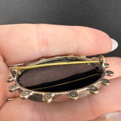Vintage Rhinestone Brooch Black Silver Tone READ