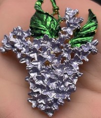 Vintage Brooch Earrings Set Pierced Purple Green Leaf Flowers Open Work.