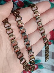 Antique NO CLASP Brass Bookchain Necklace Floral Stamped 14 1/2″