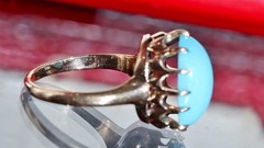 10k rose gold size 3 ring 2.50ct turquoise solitaire 1890’s antique 2.71gr N3188