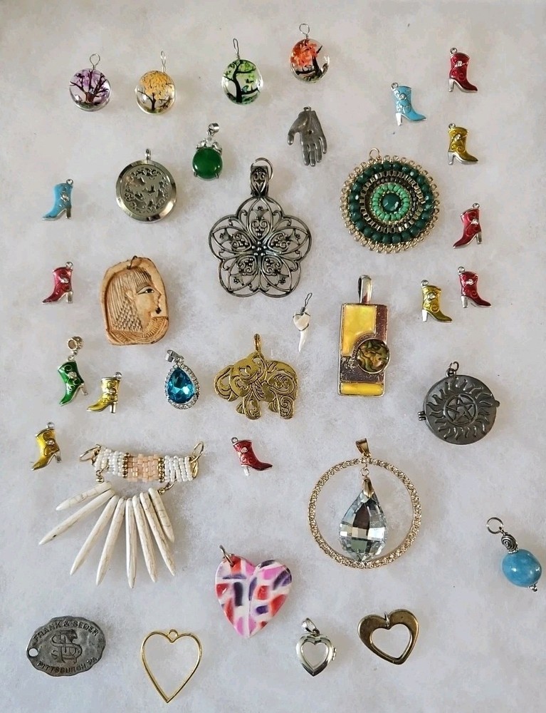 Vintage/ Modern Pendant lot of over 20 pieces. Glass, metal