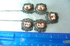 FABULOUS RARE ANTIQUE STERLING 800 SHELL CAMEO CANNETILLE CUPID CHARIOT NECKLACE