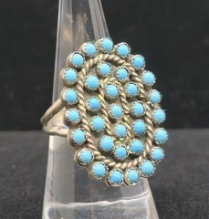 Vtg Native American Signed BB Petit Point Turquoise Sterling Silver Ring