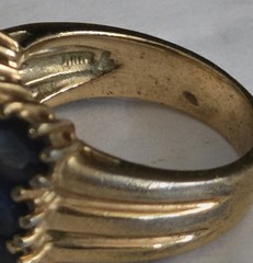 Vintage Blue Sapphire & Diamond Chip Cluster Ring, Size 6, Gold Plated Statement