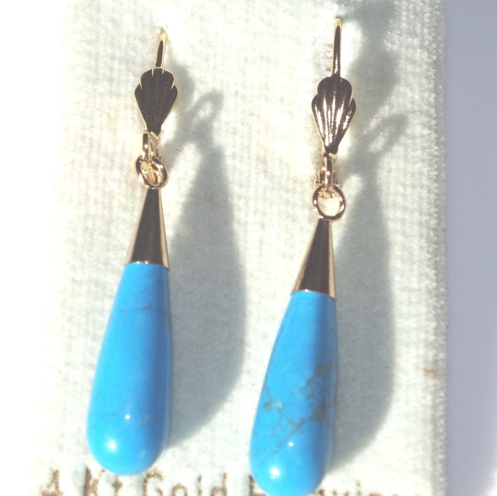 TURQUOISE ARIZONA MINE TEAR DROP QUALITY 45MM LEVER BACK EARRINGS