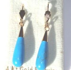 TURQUOISE ARIZONA MINE TEAR DROP QUALITY 45MM LEVER BACK EARRINGS