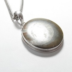 Large Southwestern Sterling Silver Real Oval Ammonite Fossil Pendant With Chain