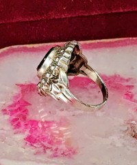 Vintage Art Deco Nouveau Black Onyx Spartan Silver Unmarked Ring Size 5