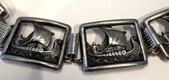 Martin Elmblad 1947 Sterling Silver Viking Ship Bracelet Stockholm 7.75 Inch