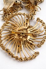 Vintage Atomic Brooch Earrings Set AB Rhinestone Red Navette Faux Pearl Gold