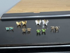 Vintage Butterfly Earrings Filigree Open Pierced Colorful Lot 6 Dainty Small See