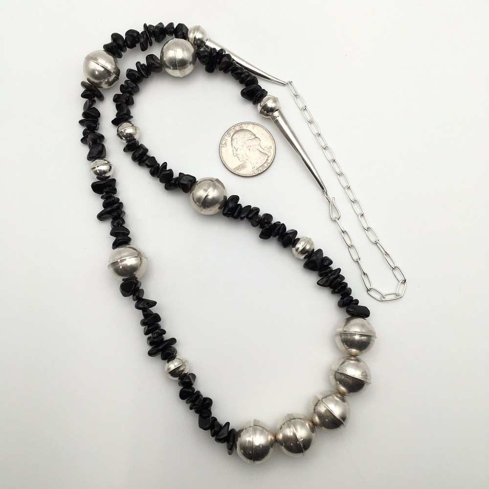 Silver Schark Handmade Sterling Silver & Black Obsidian Necklace 24-30″ 44g #30