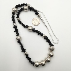 Silver Schark Handmade Sterling Silver & Black Obsidian Necklace 24-30″ 44g #30