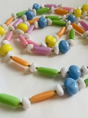 Vintage Pastel Beaded Necklace with Colorful Marble Lucite Beads and Glass Space