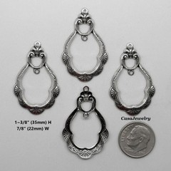 #1129 ANTIQUED .925 STERLING SILVER PLATED ER W/CENTER & TOP HANG RINGS – 4 Pcs