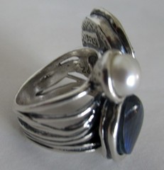 ISRAEL STERLING PZ OR PAZ COCKTAIL RING SIZE 5.25, MULTI STONE, 9.5 GRAMS, 1 IN