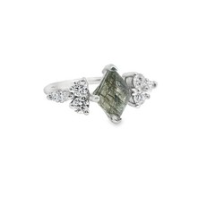 Black Rutilated Quartz & 0.68cttw. Diamond Custom Ring in 14k White Gold 6.5US