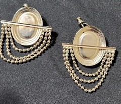 Vtg Pair Casual Corner Silver-tone Dangle Faux Pearl Chains Pierced Earrings
