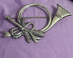 M & H Sterling Silver French Horn Brooch Pin
