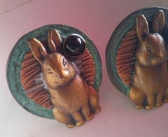 Vintage Mixed Metals Rabbit Earrings With Black Stone Accent Oxidized Bunny 3D