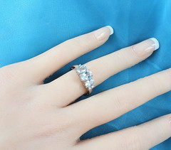 Estate 10K White Gold Blue Tuormaline Diamond Ring 3 Stone Jewelry Size 6.75