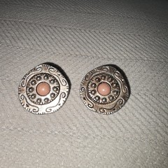 Vintage Pink Cabochon Round Statement Earrings Bold Western Post Studs Y2K