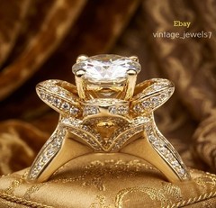 3CT Round Lab Created Diamond Vintage 3D Floral Wedding Ring 14K Yellow Gold FN