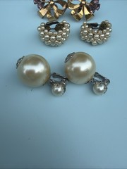 3 Sets of Antique Clip On Earrings Gold And Pearl