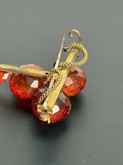 Vintage Czech Bohemian Amber Red Crackle Glass Bead Brooch Trombone Clasp Pin